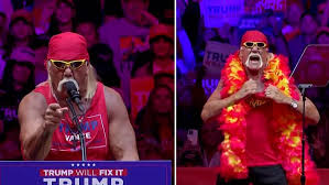 Hulk Hogan Struggles to Tear His Vest at Donald Trump Rally